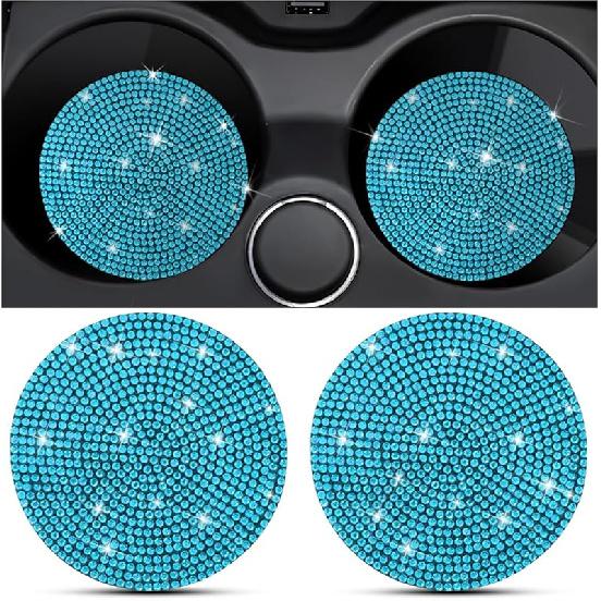 2PCS Bling Car Cup Holder Coaster, Crystal Rhinestone Non-Slip Ert Auto Cup Pads, Sparkling Vehicle Decor Bottle Mat Accessories For Women Girls,