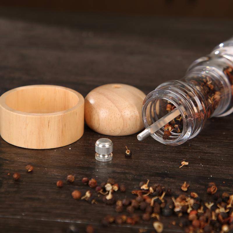 Wood Pepper Grinder Mill, Acrylic Sea Salt Shaker With Adjustable Coarseness, Refillable Manual Ceramic Core Spice Crusher