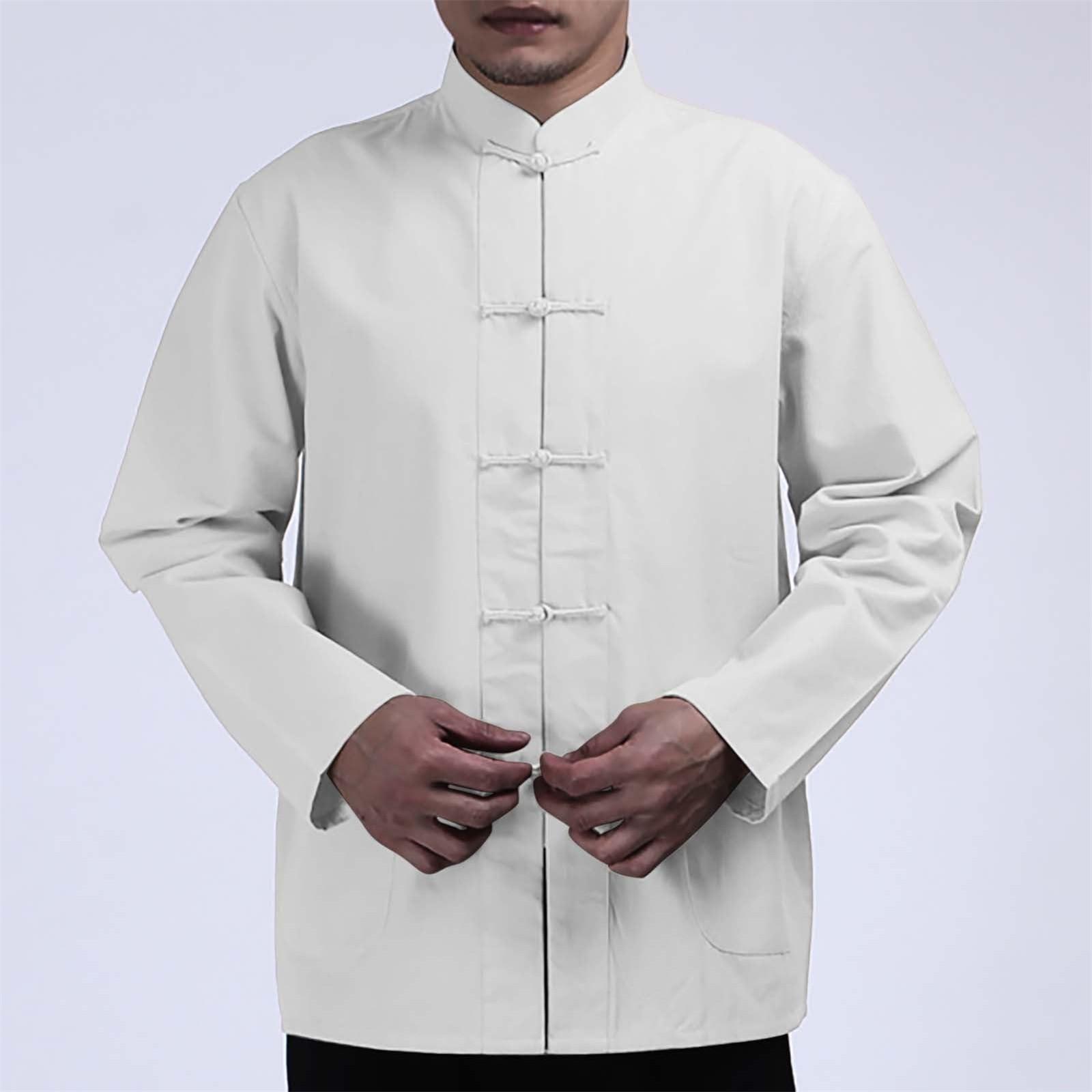 

Мужская хлопково-льняная рубашка с длинным рукавом, мужская свободная рубашка на пуговицах в стиле ретро, в китайском стиле XL белый