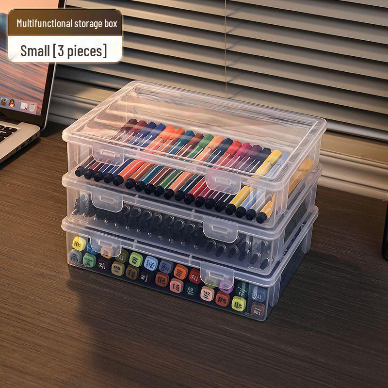 Stor genomskinlig förvaringslåda för akvarellpennor och tuschpennor för barns konstmaterial