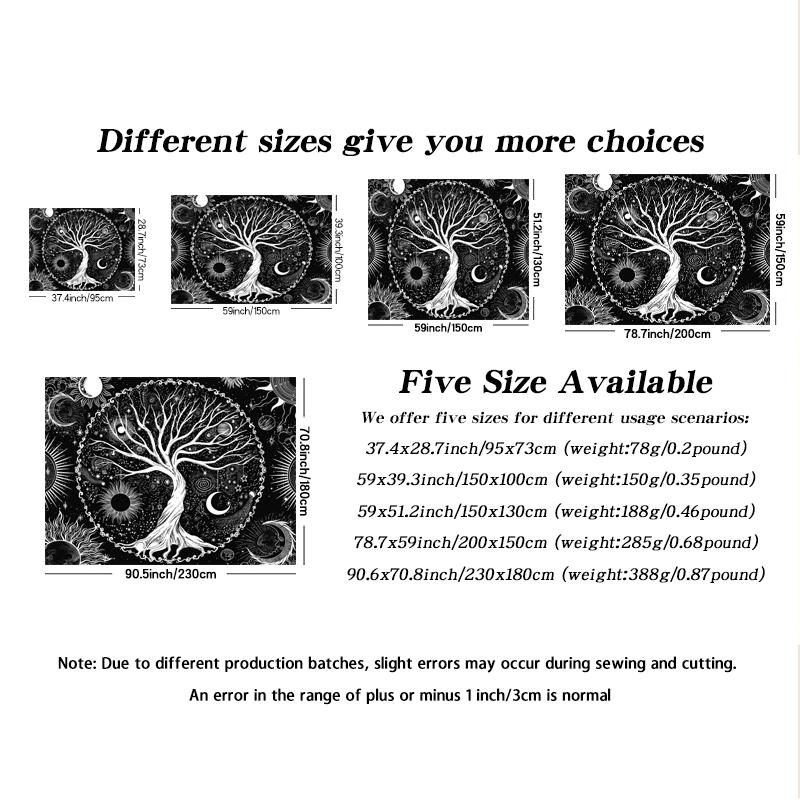 1pc Tree of Life tapestry wall hanging, sun, moon, stars black and white tapestry, Milky Way wall tapestry