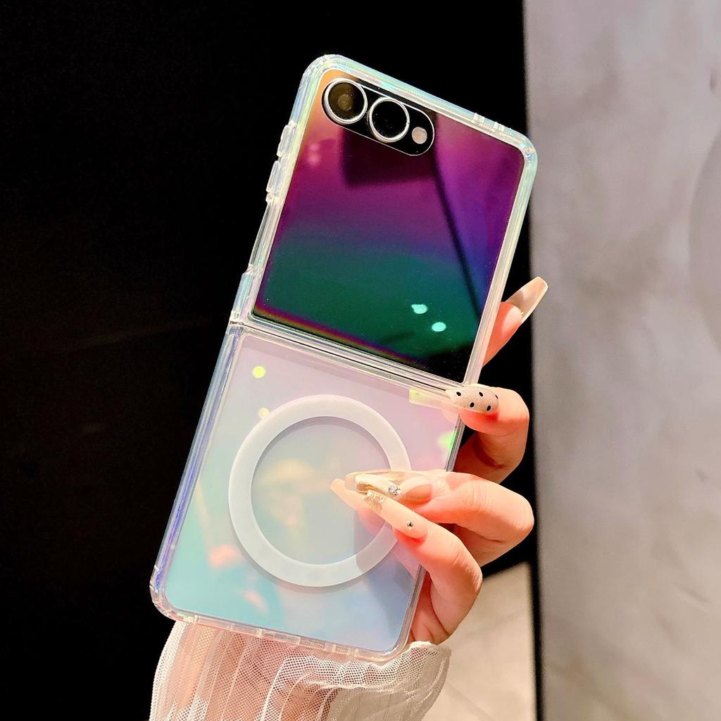 Gradient Aurora Laser Magnetic For Magsafe Case For Samsung Galaxy Z Fold Flip 7 6 5 4 3 Rainbow Color Wireless Charger Cover