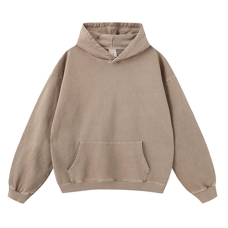 Fog Spring And Autumn American Solid Color Casual Loose Washed Boxy Hoodie Hoodie Men And Women