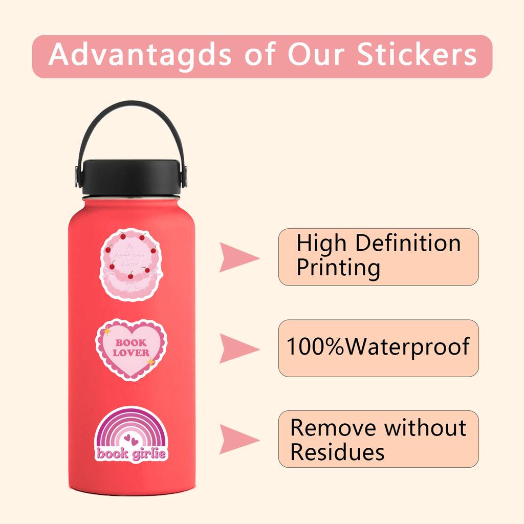 60 New Pink Bookish Graffiti Stickers Decorative Scooter Computer Guitar Account Stickers