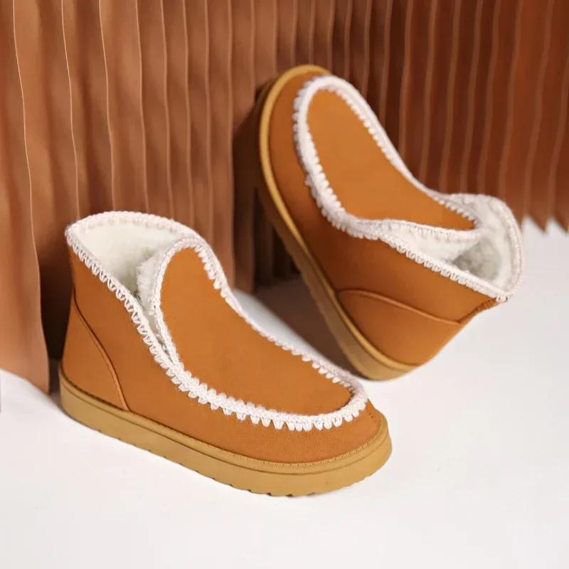 Fashion Women's Plush Warm Winter Snow Boots 2024 Fashion New Comfortable Suede Thick Sole Ankle Boots Slip-On Outdoor Botas De Mujer