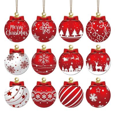 12PCS Wooden Christmas Ball Ornaments Hanging Pendant Festival Home Decoration Decorative Holiday Party Supplies