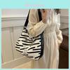 Zebra Print Canvas Tote Bag For Women With Zipper Closure For Daily Use