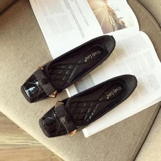 Fashion Normal Leather Casual Flats Ladies Footwear Low Heel Elegant Blue Square Toe Women's Shoes Flat High Quality Shoe Fashion Young