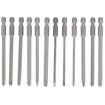 12Pcs Screwdriver Bit Set Slot Cross 100mm Alloy Steel S2 High Accuracy Hardware Tool Kit