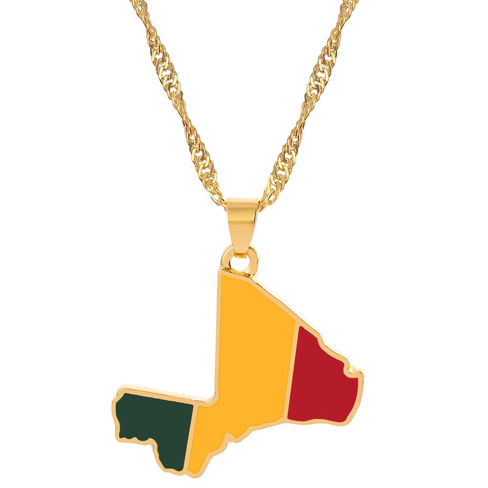 Country Map Flag Pendant Necklace Women Men Brazilian India Republic of Mali Neck Chain Hip Hop Jewelry For Friendsss Gifts