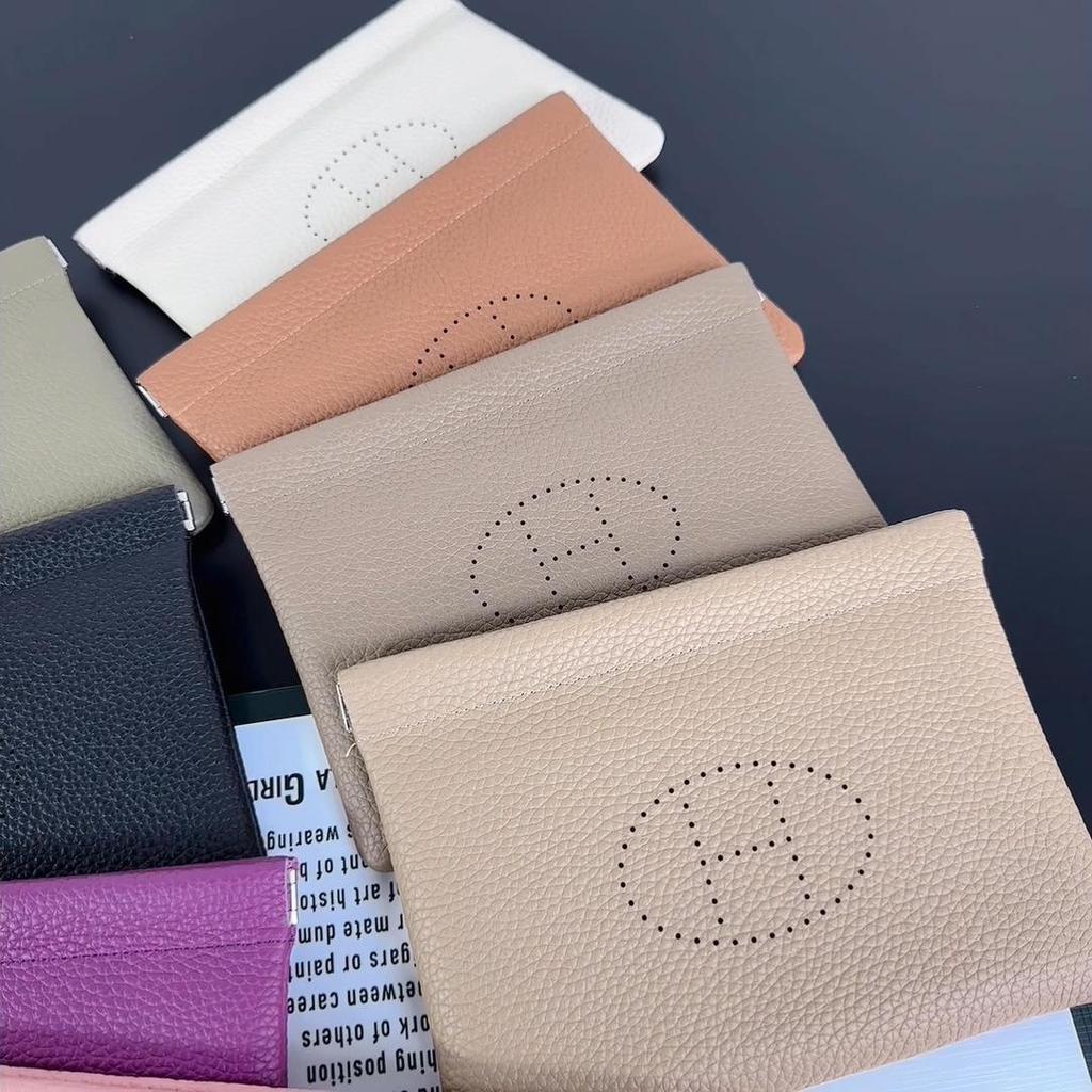 H Haus Mini Geldbörse aus echtem Leder: Togo Rindsleder Geldbörse, Schlüssel- & Lippenstifthalter, ID- & Kartenorganisator