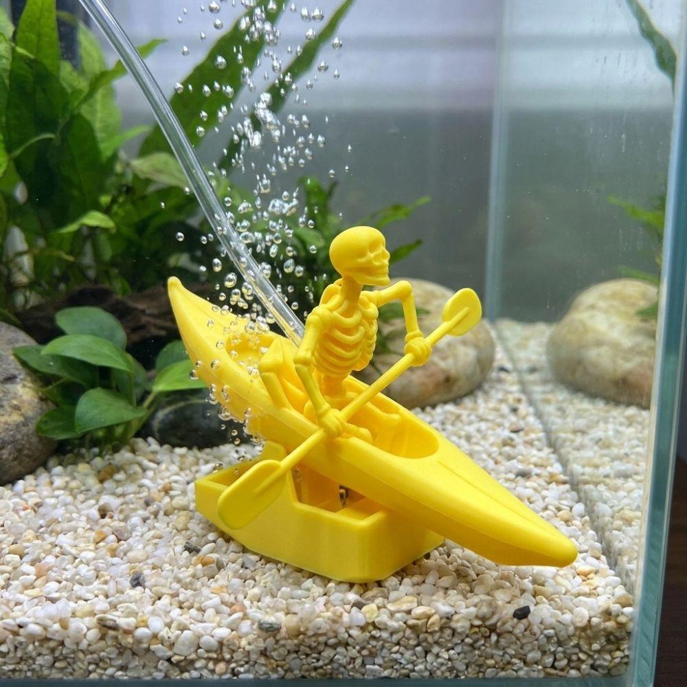 3D Printed Kayak Skeleton Aquarium Bubbler Glow-In-Dark Air Pump Powered Skateboard Fish Tank Dance Skull Bubbler Realistic