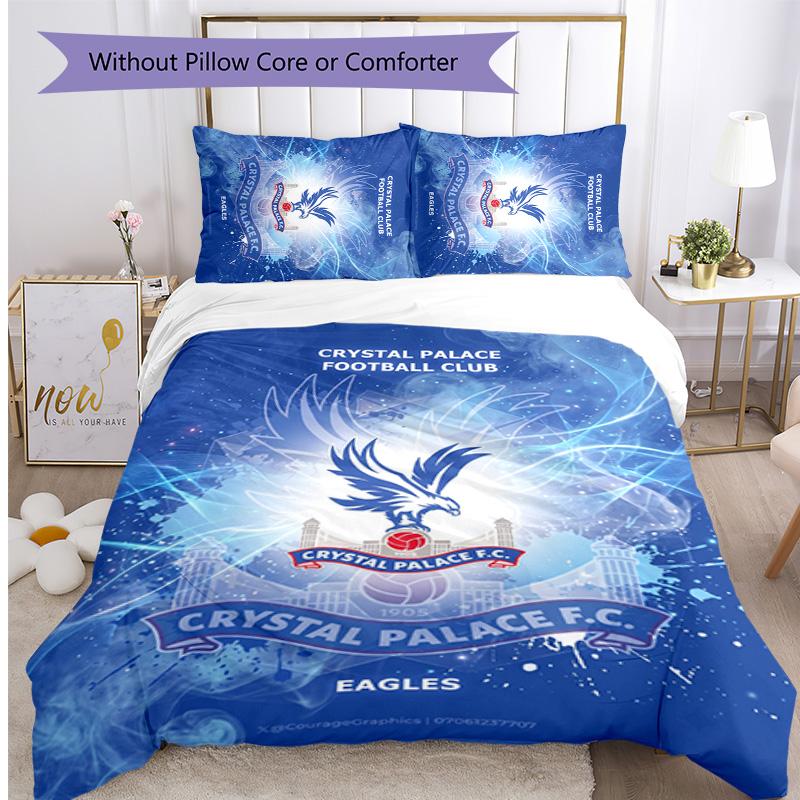 Crystal Palace Football Printed 3 Pieces Bedding Set, Comfortable Skin Friendly Bedroom Duvet Cover Set