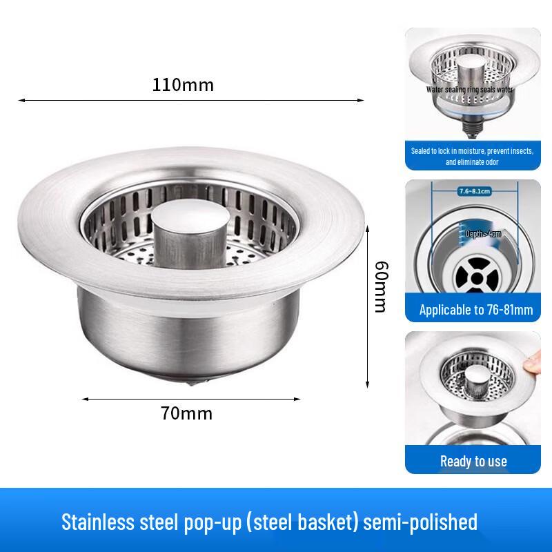DANLE Kitchen Sink Pop-up Drain Stopper with Filter Standard