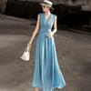 Lanser 2026 Summer French Pleated V-Neck Sleeveless A-Line Dress