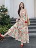 Seaside Vacation Dopamine Floral Dress with a Unique Design, a Stunning and Stunning Fairy-like French Spaghetti Strap Long Dress