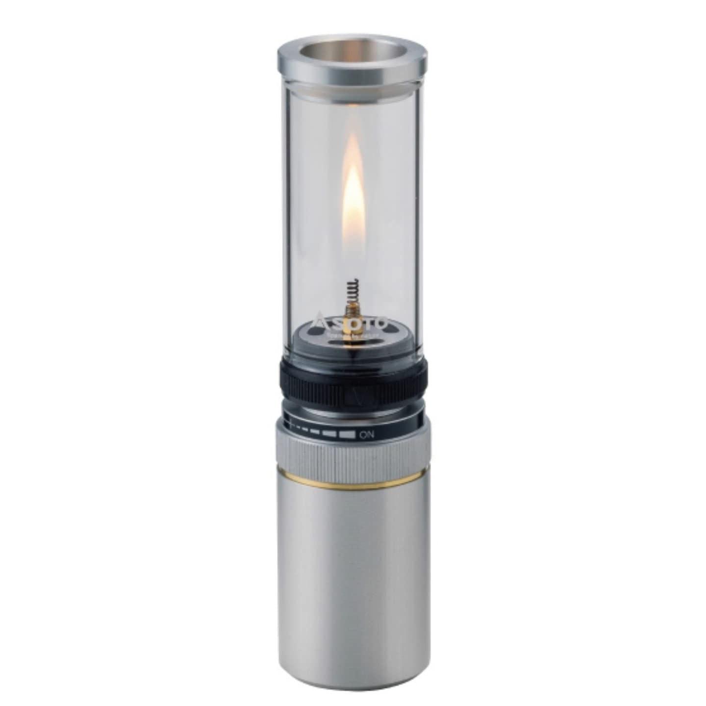 SOTO Japan-made candle-style gas lantern refill tank storage case included. Compatible various fuels (OD can CB lighter gas). Compact outdoor disaster