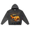 DTG Print Knitted Denim Zip-Up Hoodie Sport Cars Brother Print Zipper Hoodies  