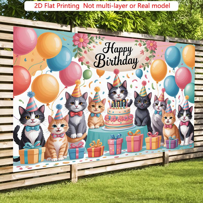 Party Backdrop Kitten Cake Flat Balloons Spanish Photo Booth Background Front Door Decor