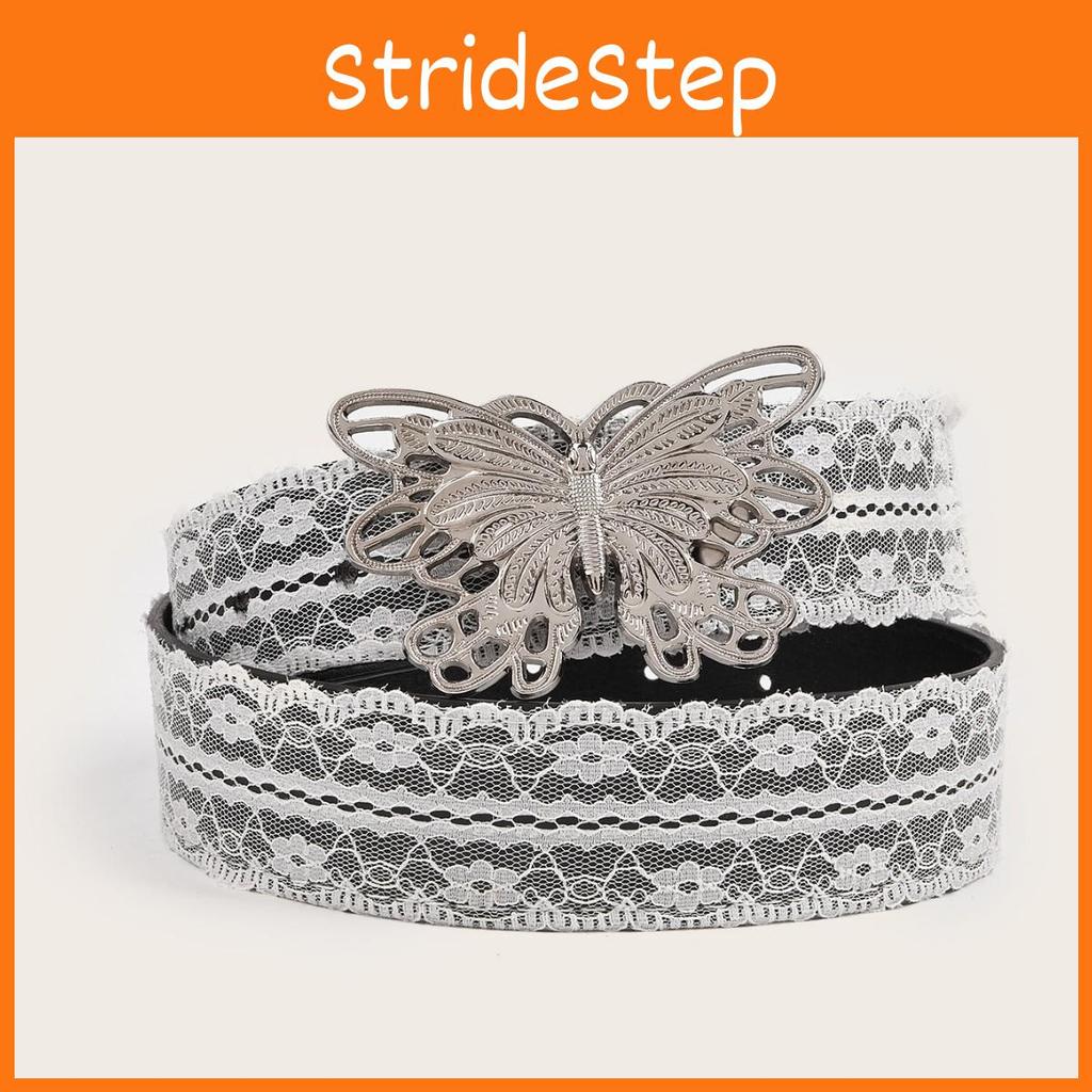 Womens Belt With Butterfly Buckle And Lace Decor For Casual Fashion