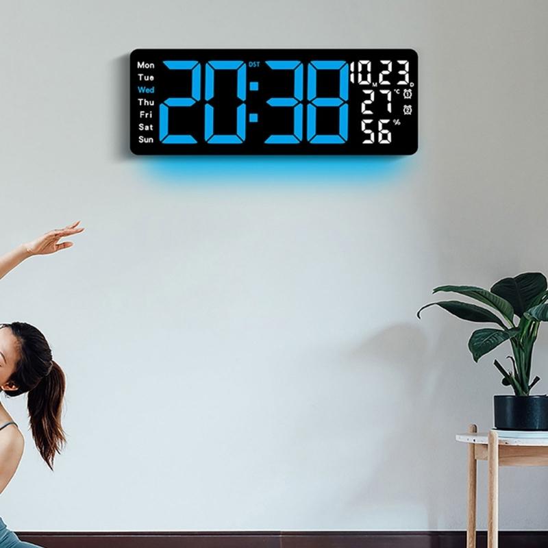 17.3Inch LED Digital Clock with Auto Brightness Adjustment and Time Management Alarm Temperature Date Week Display