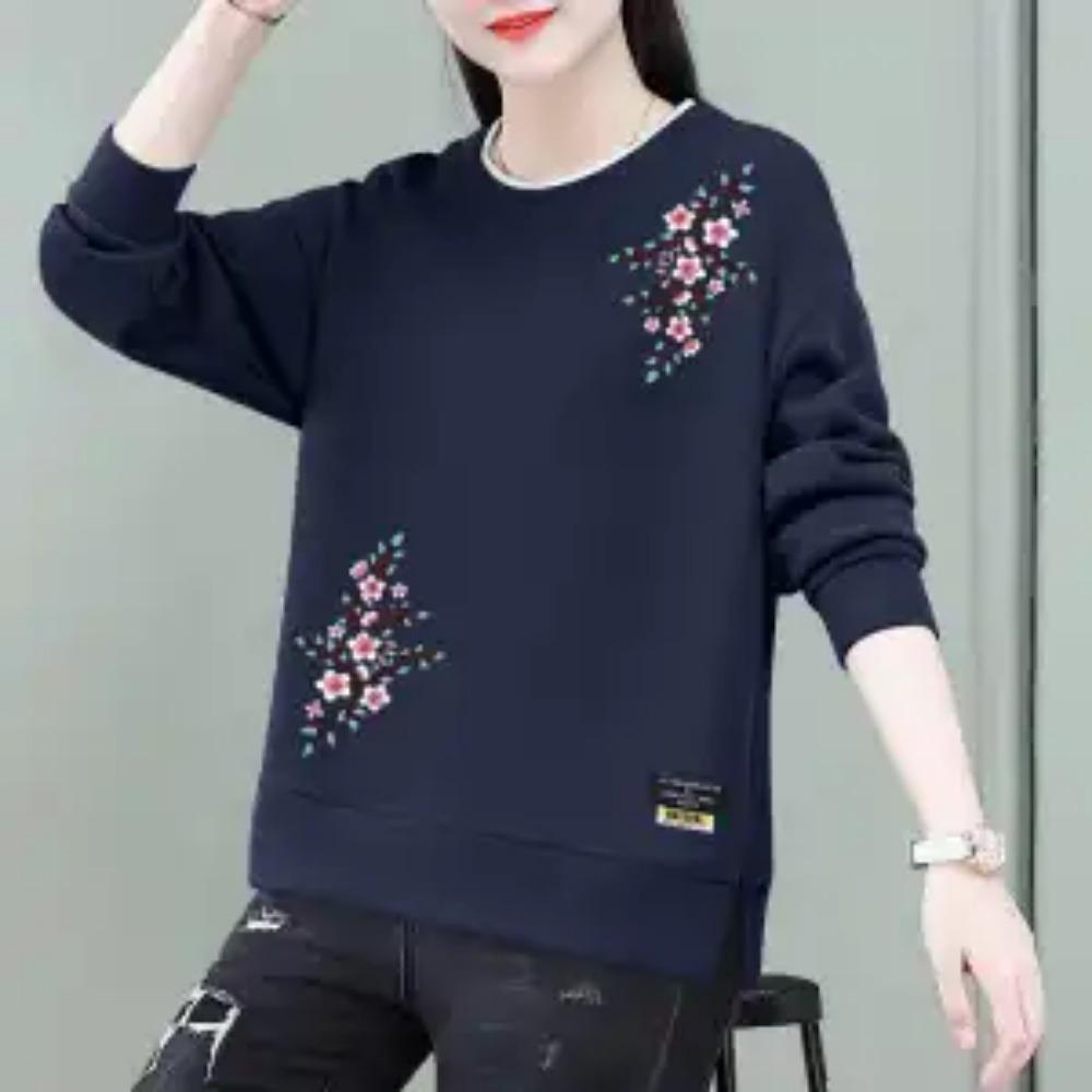 Jaro Podzim Kulatý Výstřih Dámské Oblečení Pulovr Lucernový Dlouhý Rukáv Mikiny Ležérní Elegantní Kancelářská Dáma Rostlinné Květiny Topy