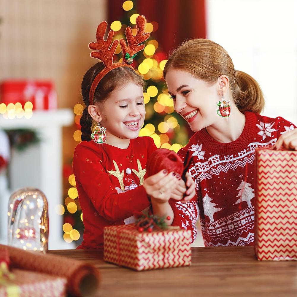 10 Paar Hängeohrring-Set mit Diamantmalerei, Weihnachtenstasse, doppelseitige Mosaik-Bohr-Ohrring-Sets, Weihnachtsfeier-Ornamente, Geschenke