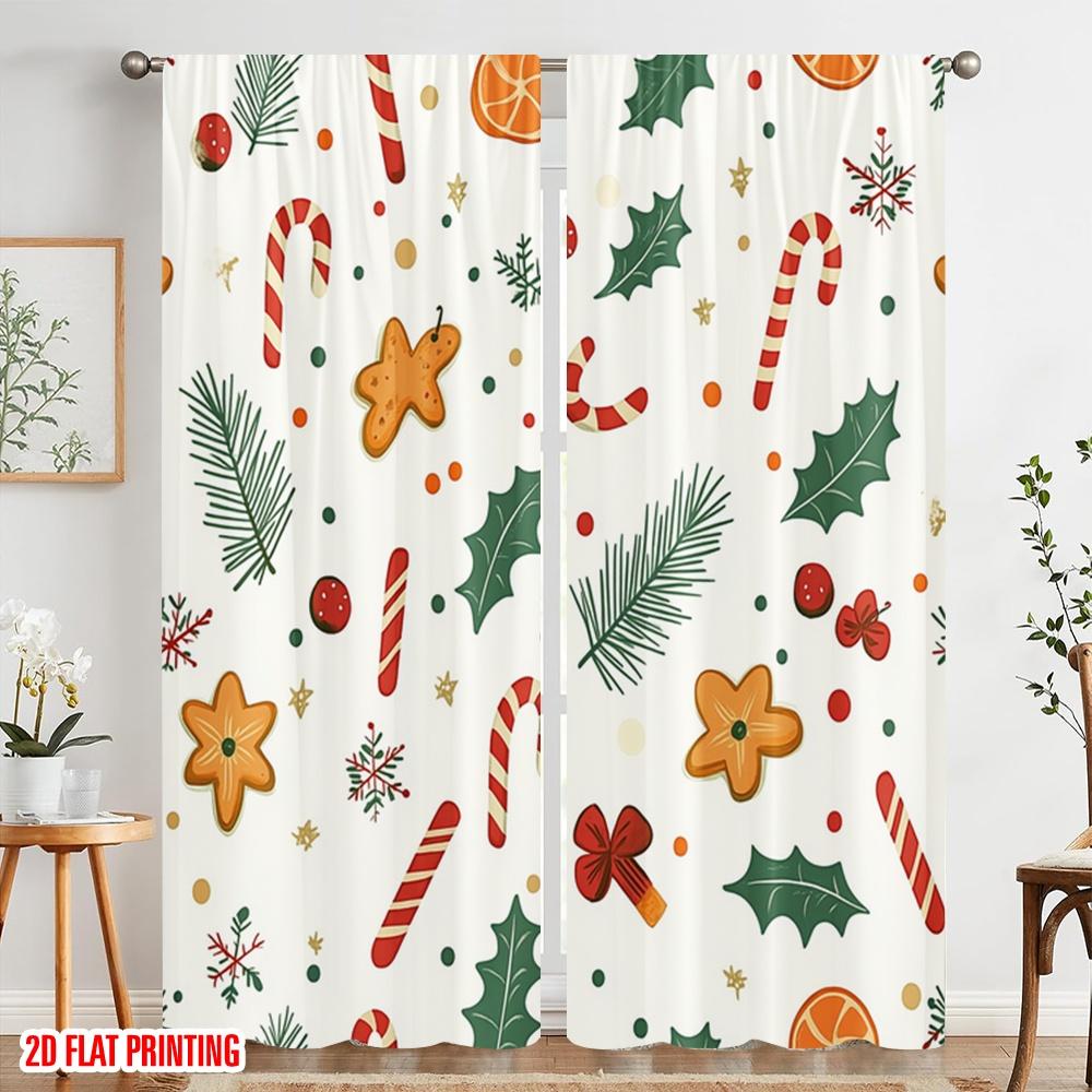 2pcs,2D Plane Printing Print Curtains Cute Christmas Design (2) Versatile Durable Polyester (without Rod) Festive Use for Living