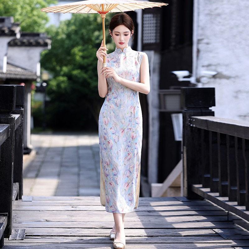 Womens Sleeveless Modern Chinese Style Long Cheongsam Dress 2026 Vintage Inspired Daily Wear