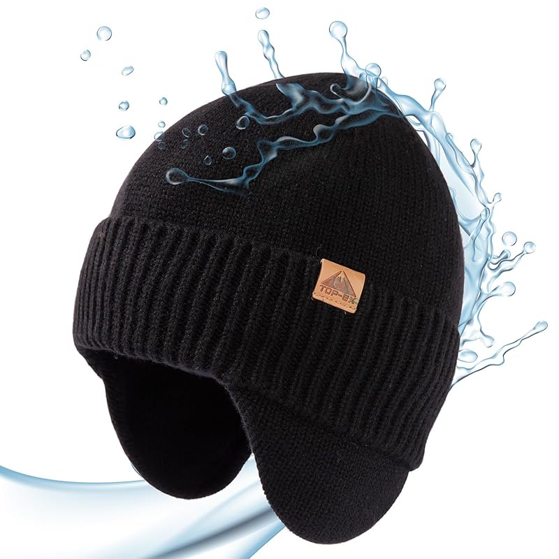 

[TOP-EX] large size men s With earmuffs knit hat merino wool hat knit cap ski hat snowboarding hat small face effect Cold protection autumn winter