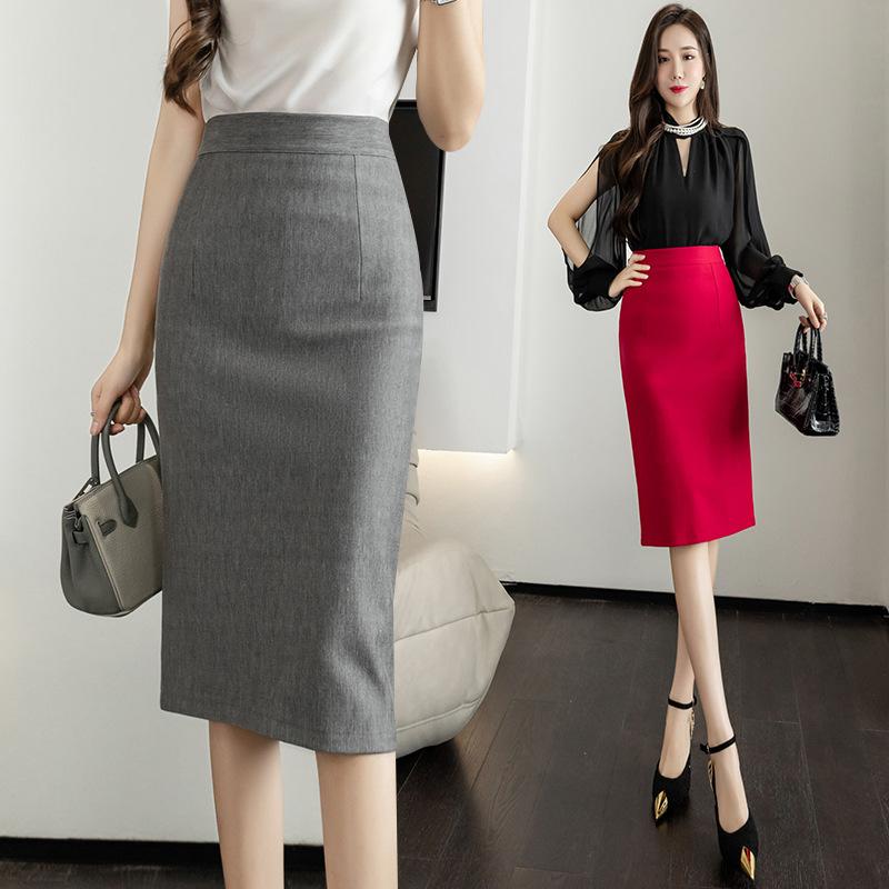Professional Skirt Spring and Summer Stretch A-line Mid-length Split Hip Skirt Elegant Tight-fitting Slim OL Uniform Skirt