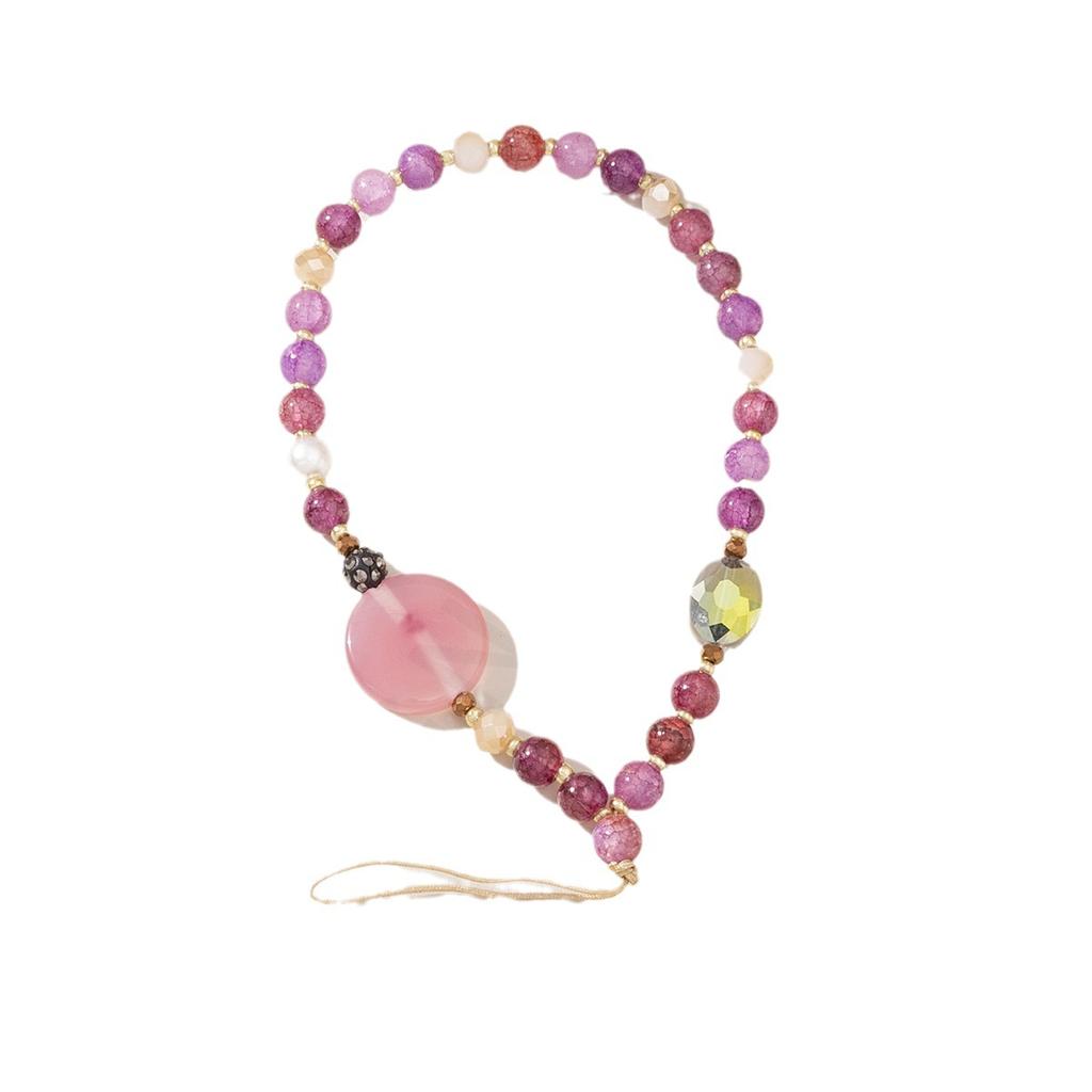 Simple Glass Colored Beads Mobile Phone Chain Women's Fashion Wrist Short Mobile Phone Pendant Hanging Chain