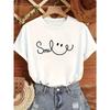 Women's Smile Print T-Shirt Round Neck Short Sleeve Medium Stretch Nontransparent Relaxed Fit Machine Washable Spring Summer Playful Casual Top