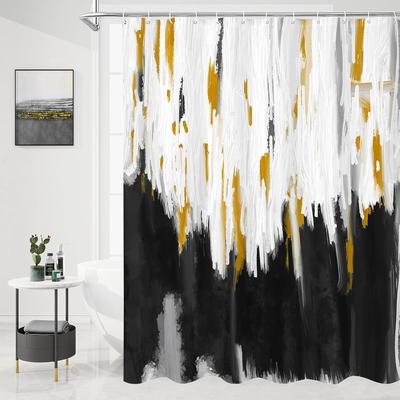 Abstract Black And Gold Shower Curtain For Chic Modern Bathroom Decor, Graffiti Retro Fabric Shower Curtain, 180X180Cm