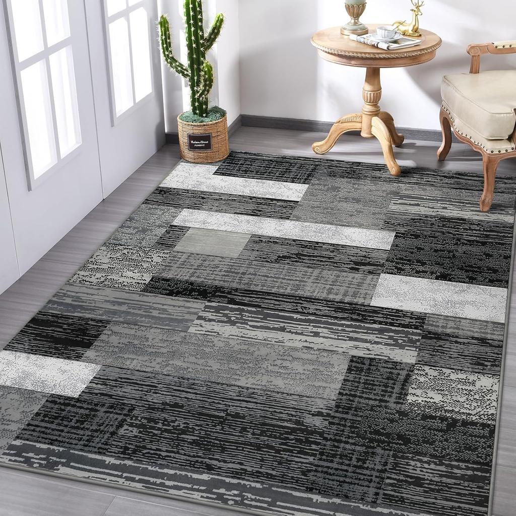 Advanced Geometric Patchwork Carpet Simple Grid Rug Office Living Room Bedroom Sofa Border Sliding Pad Home Decoration