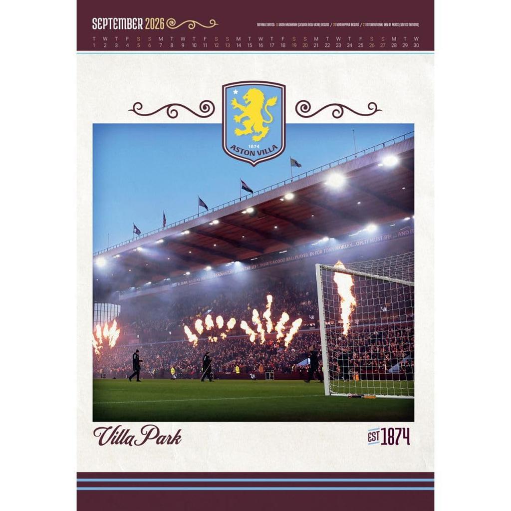 Aston Villa FC 2026 Crest Wall Calendar