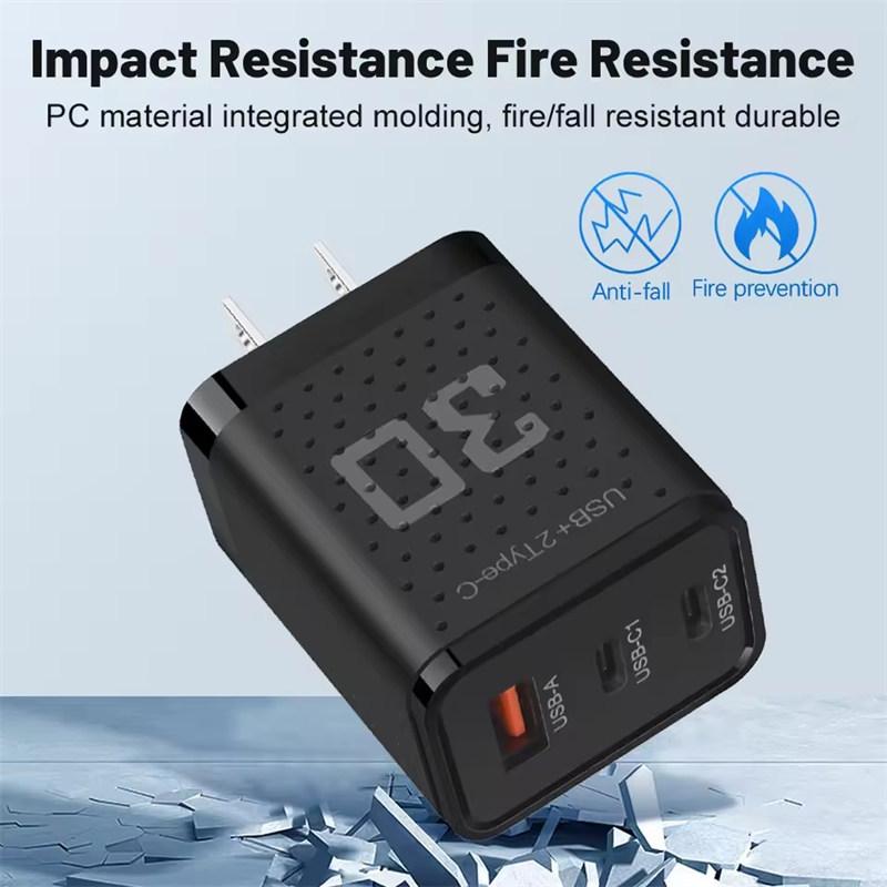 USB Type C Charger 30W 3 Port Fast Charging Phone Charger Adapter For iPhone Samsung Xiaomi Huawei QC3.0 EU/US Plug Wall Charger