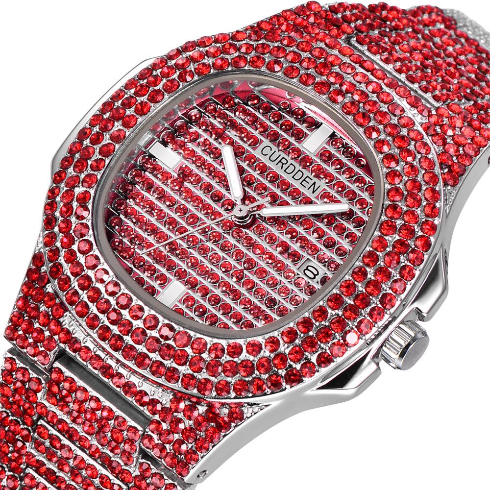 Huaqiangbei Men's Rhinestone Hip Hop Quartz Watch: Star Calendar, Light Luxury Style