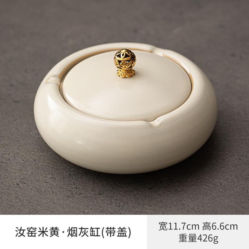 Round Ashtray with Lid Ceramic Wind-proof Fly Ash Ashtray Household Living Room Luxury Creative Decorative Accessories Ashtray