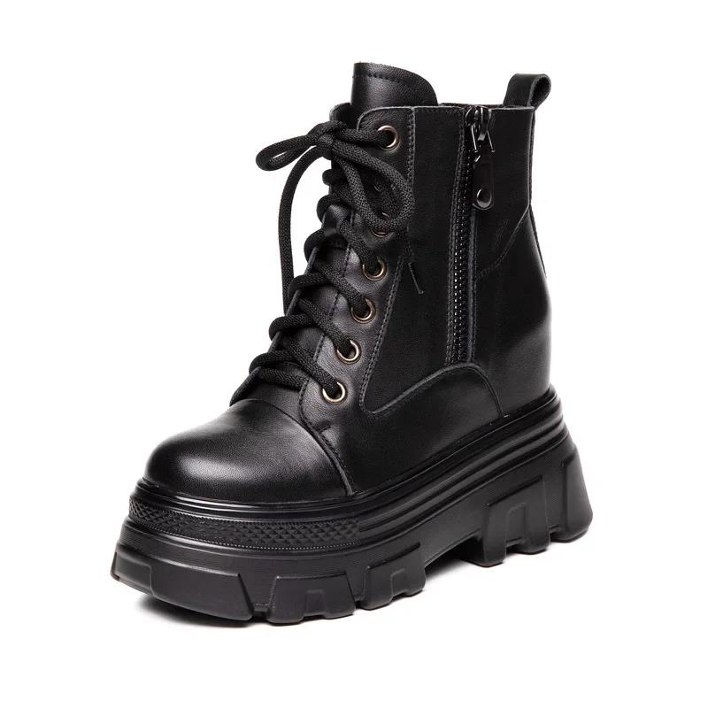 

Модные коричневые 7 см натуральная кожа синтетическая мягкая осенне-весенние женские прочные ботильоны на платформе с танкеткой зимние плюшевые весенние туфли 34 чёрный