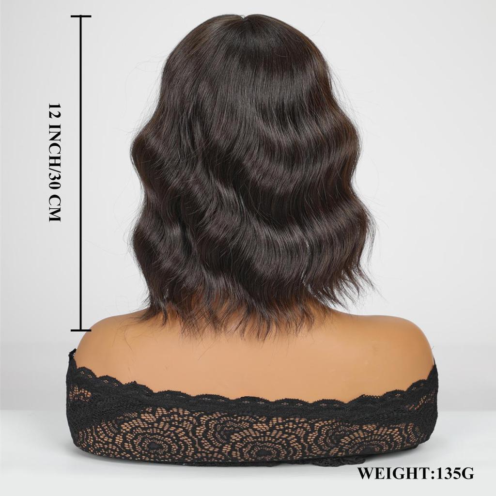 Short Curly Wavy Bob Wig 12 Inch Shoulder Length Middle Part Short Brown Wig Heat Resistant Synthetic Party Costume Cosplay Wig For Girls Wear Wigs