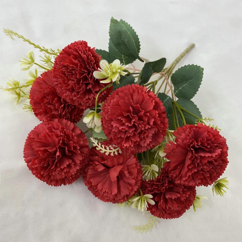 Silk Fabric 7branch Fulu Carnation Artificial Flower Bouquet For Wedding Decor And Photography