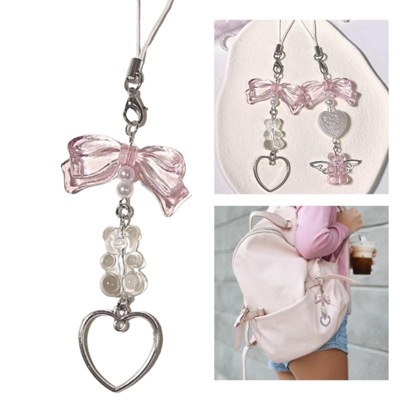 Sweet Bowknot Bear Pendant Phone Strap Portable Hanging Lanyard for Girls