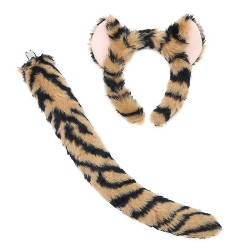 1/2/3/4 Animal Leopard Costume Accessories Leopard Ears Headband Tail Bowtie Tutus Skirt Halloween Cosplay Party Props