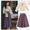 cute blouse and skirt set for top and bottoms with a bow Long Mori perfect for [LAVASEON] Mass-produced, 2-piece women. Midi-length tie. sleeves,