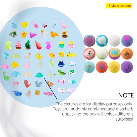 12Pcs Ocean-Themed Bath Bombs with Animal Toys Fizzy Colorful Bubble Balls for Kids Natural Sea Salt Essential Oils Moisturizing Skin-Softening Fun