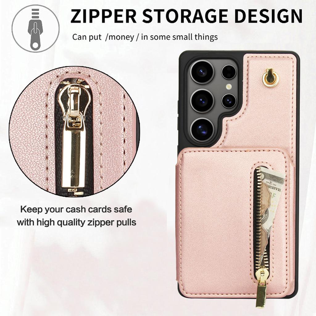 Crossbody Zipper Cards Solt Leather Case For Samsung Galaxy S25 Ultra S24 S23 S22 Plus A16 A26 A36 Kickstand Lanyard Purse Cover
