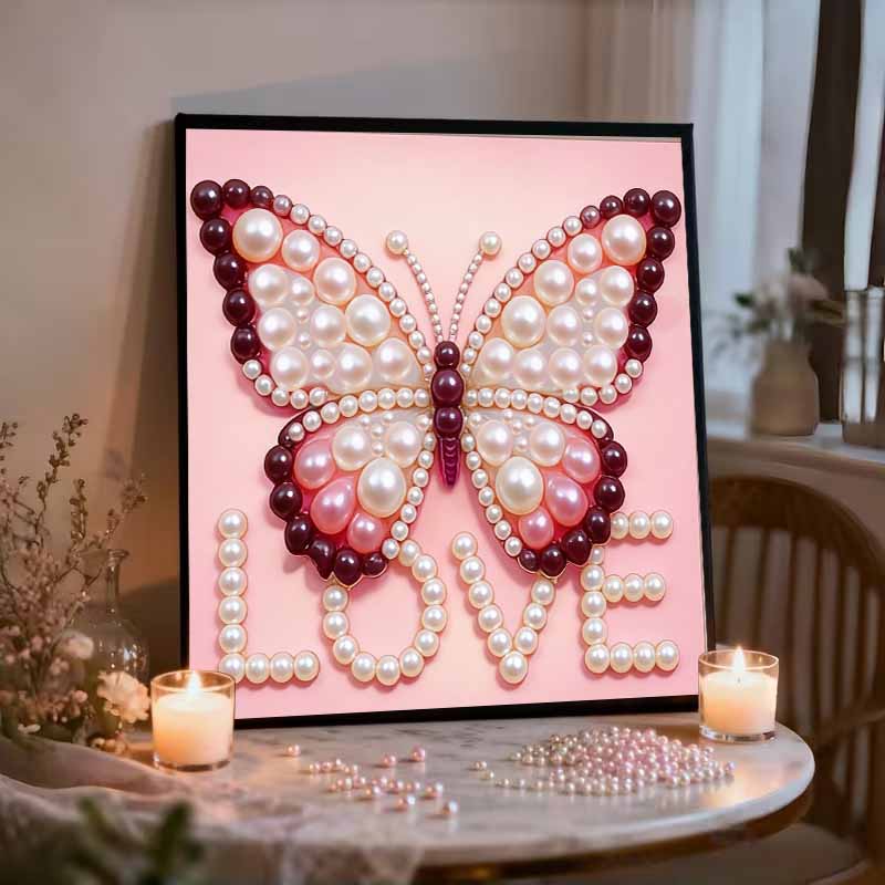 Butterfly and Love Full 5D DIY Pearl Gem Art Diamond Painting Kits for Adults/Beginners Gift Idea Home Decor 11.81x11.81in