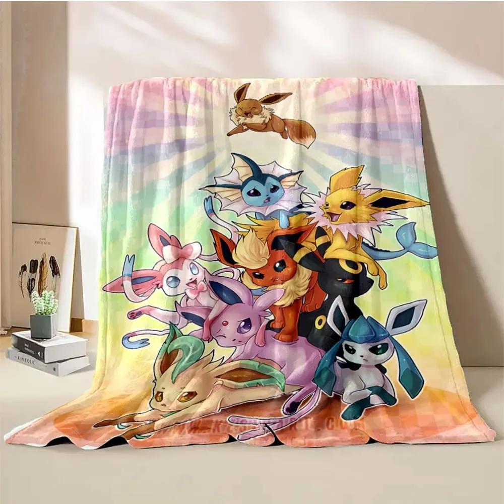 Japanese Style Blanket Pokemon Flannel Throw Home Sofa Lunch Break Blankets Cartoon Eevee Anime Figures Kids Children Student