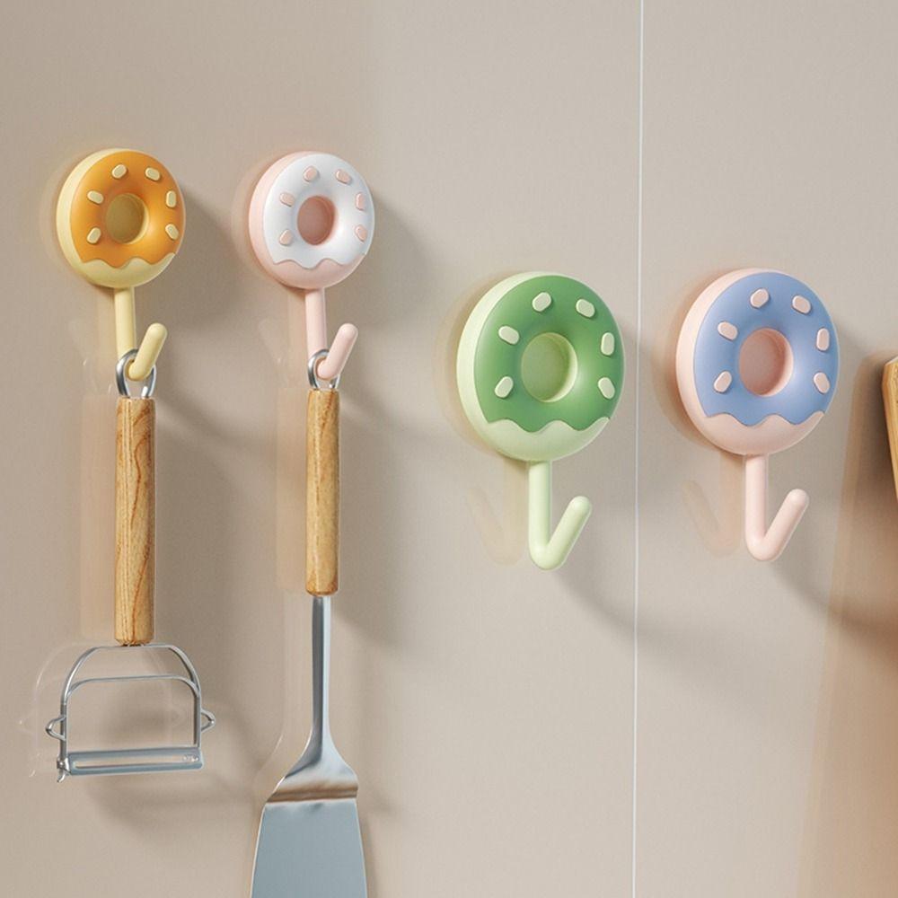 6Pcs Self-adhesive Donut Shape Hooks Wall Mounted Key Holder Creative Sticky Hooks  for Home